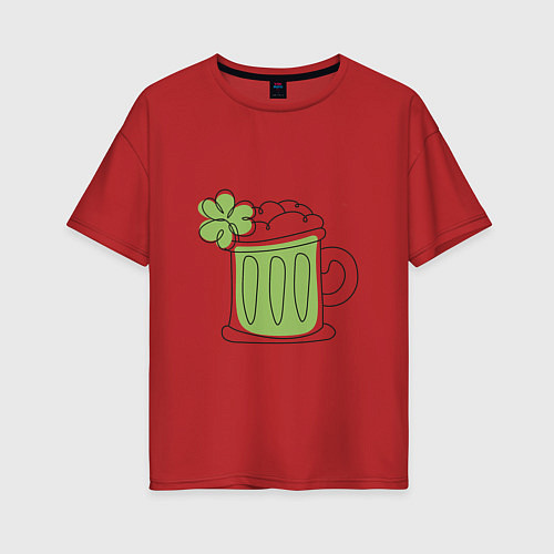 Женская футболка оверсайз День святого Патрика - Пиво / Красный – фото 1