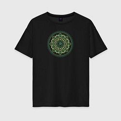 Футболка оверсайз женская Mandala chakra Anahata Green, цвет: черный