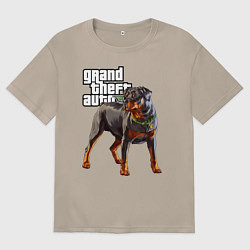 Футболка оверсайз женская ЧОП - ротвейлер из GTA 5, цвет: миндальный