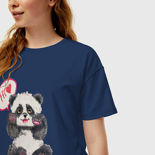 Женская футболка оверсайз Акварельная милая панда / Тёмно-синий – фото 3
