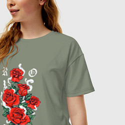 Футболка оверсайз женская РОЗЫ ROSES SMOKE, цвет: авокадо — фото 2