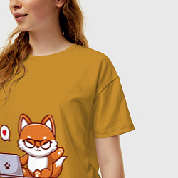 Футболка оверсайз женская Cute fox and laptop, цвет: горчичный — фото 2