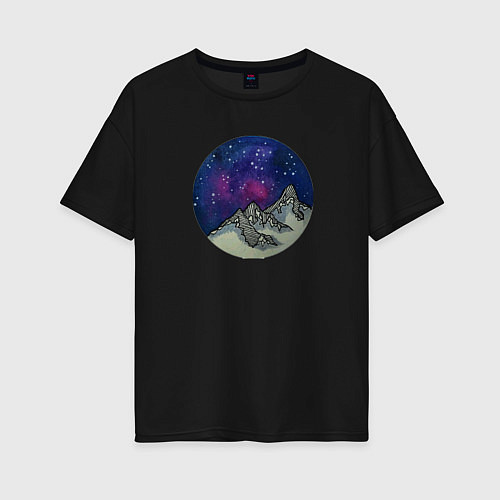 Женская футболка оверсайз Космические горы / Черный – фото 1