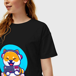 Футболка оверсайз женская ПЕСИК С КЛАВИАТУРОЙ, цвет: черный — фото 2