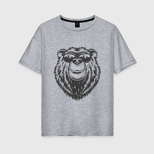 Женская футболка оверсайз Русский медведь в очках / Меланж – фото 1