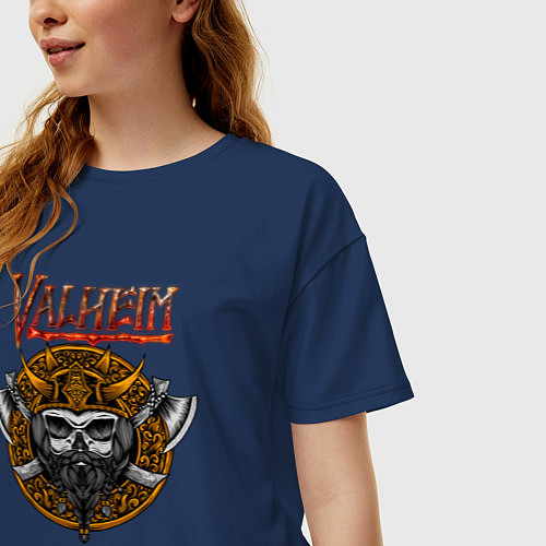 Женская футболка оверсайз Valheim / Тёмно-синий – фото 3
