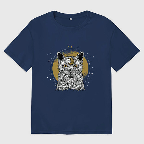 Женская футболка оверсайз Лунный котик / Тёмно-синий – фото 1