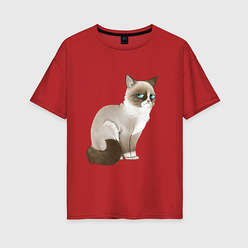 Женская футболка оверсайз Grumpy Cat / Красный – фото 1