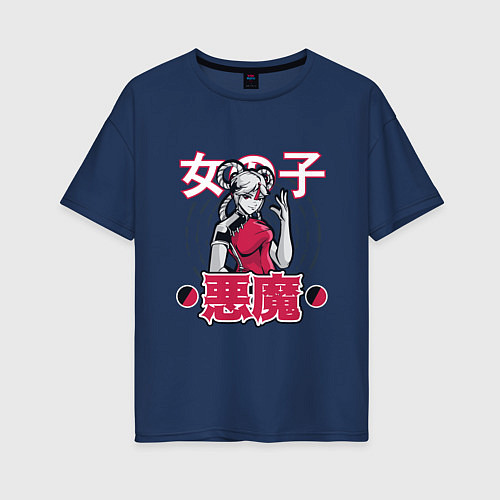 Женская футболка оверсайз Китайская девушка аниме / Тёмно-синий – фото 1