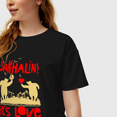 Женская футболка оверсайз Сахалин - это любовь / Черный – фото 3