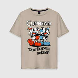 Футболка оверсайз женская Cuphead, Dont deal with devil, цвет: миндальный