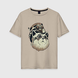 Футболка оверсайз женская Steampunk кот, цвет: миндальный