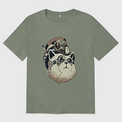 Футболка оверсайз женская Steampunk кот, цвет: авокадо