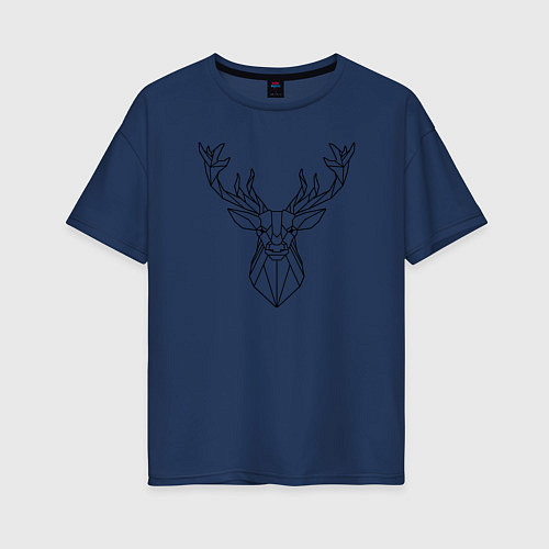 Женская футболка оверсайз Олень в стиле геометрия / Тёмно-синий – фото 1