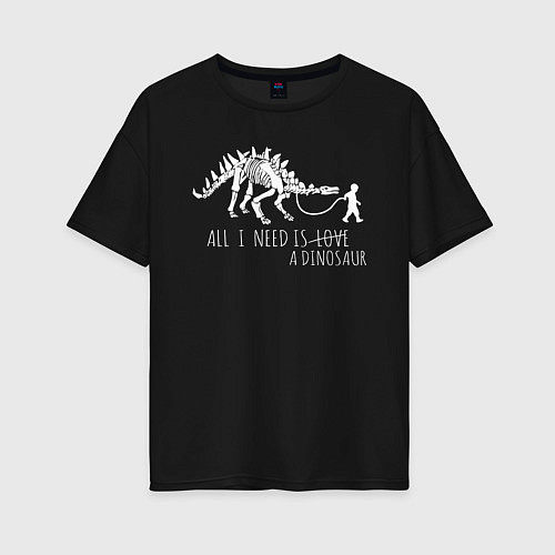 Женская футболка оверсайз All a need is dinosaur / Черный – фото 1