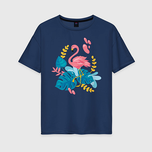 Женская футболка оверсайз Фламинго / Тёмно-синий – фото 1