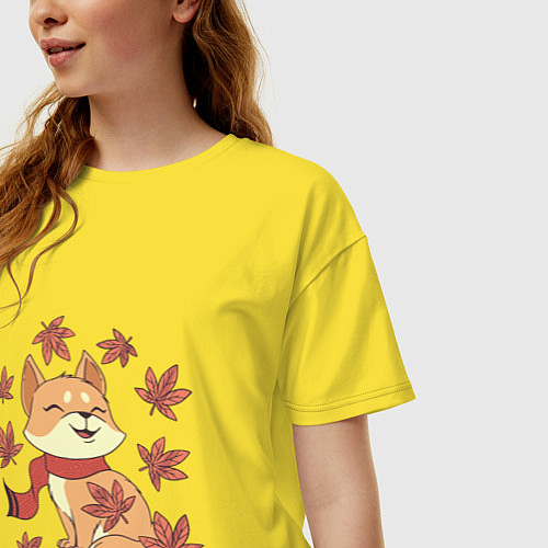 Женская футболка оверсайз Осенний милый котик и листопад / Желтый – фото 3