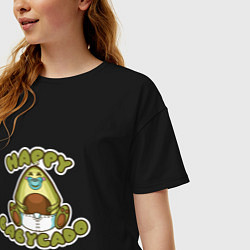 Футболка оверсайз женская Беременный Авокадо Малыш, цвет: черный — фото 2