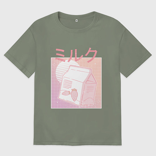Женская футболка оверсайз Vaporwave Strawberry Milk / Авокадо – фото 1