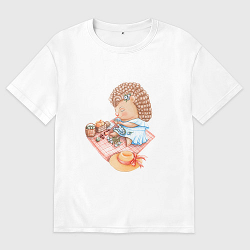 Женская футболка оверсайз Девушка-ежик плетет венок / Белый – фото 1