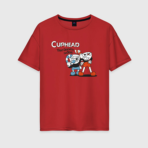 Женская футболка оверсайз Cuphead / Красный – фото 1