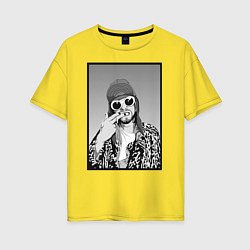 Женская футболка оверсайз Курт Кобейн Nirvana ЧБ