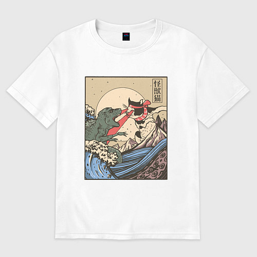 Женская футболка оверсайз Cat Kong versus Godzilla Kaiju / Белый – фото 1