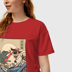 Футболка оверсайз женская Cat Kong versus Godzilla Kaiju, цвет: красный — фото 2
