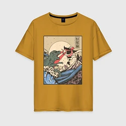 Женская футболка оверсайз Cat Kong versus Godzilla Kaiju