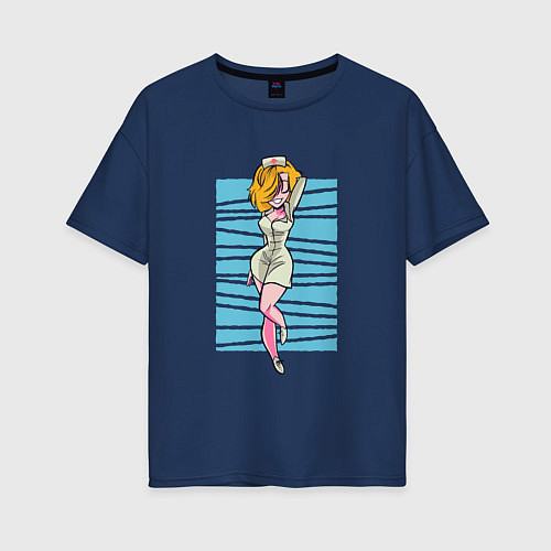 Женская футболка оверсайз Сексуальная медсестра Пинап / Тёмно-синий – фото 1