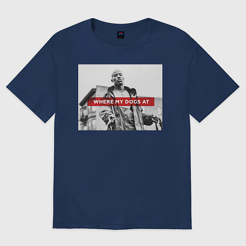 Женская футболка оверсайз DMX - Where my dogs at / Тёмно-синий – фото 1