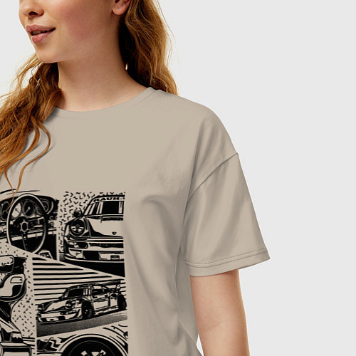 Женская футболка оверсайз PORSCHE ПОРШЕ КОЛЛАЖ / Миндальный – фото 3