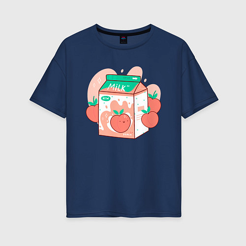 Женская футболка оверсайз Коробка персикового молока / Тёмно-синий – фото 1
