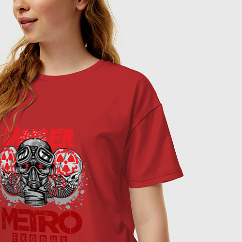 Женская футболка оверсайз Metro death DANGER противогаз / Красный – фото 3