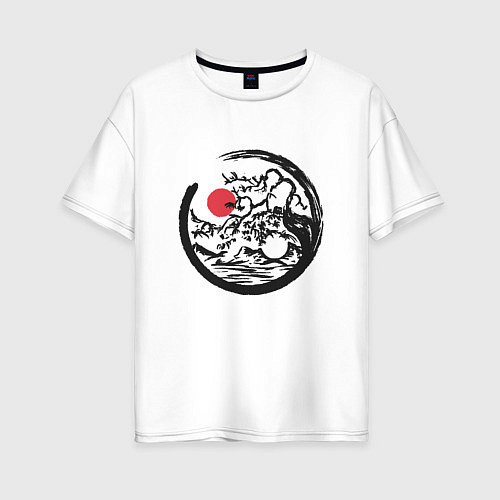 Женская футболка оверсайз Инь и Янь пейзаж в стиле Энсо / Белый – фото 1