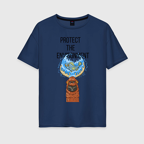 Женская футболка оверсайз Берегите Природу / Тёмно-синий – фото 1