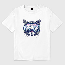 Женская футболка оверсайз Кот в лыжных очках