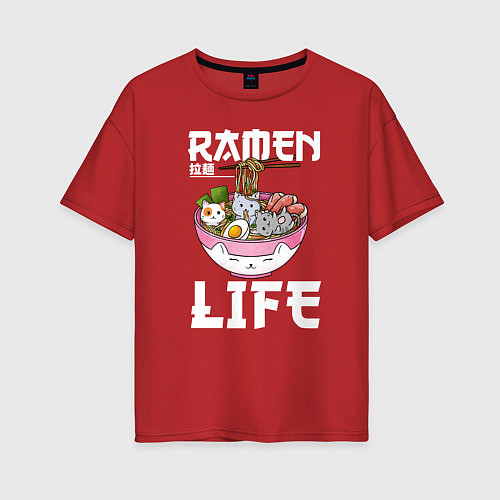 Женская футболка оверсайз Ramen life / Красный – фото 1