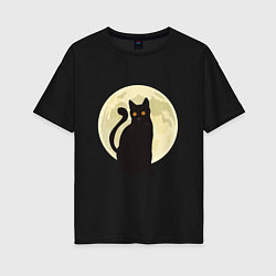 Футболка оверсайз женская Moon Cat, цвет: черный