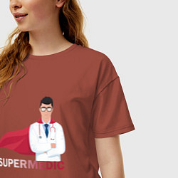 Футболка оверсайз женская Супер врач Super Doc Z, цвет: кирпичный — фото 2