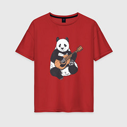 Футболка оверсайз женская Панда гитарист Panda Guitar, цвет: красный