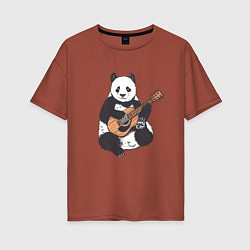 Женская футболка оверсайз Панда гитарист Panda Guitar