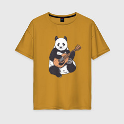 Женская футболка оверсайз Панда гитарист Panda Guitar