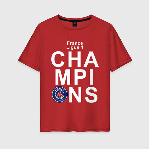 Женская футболка оверсайз PSG CHAMPIONS / Красный – фото 1