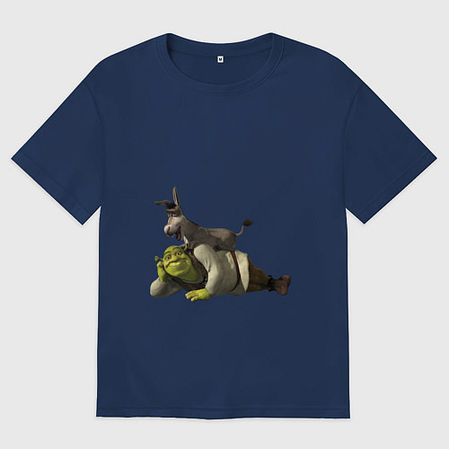 Женская футболка оверсайз Шрек и осел / Тёмно-синий – фото 1