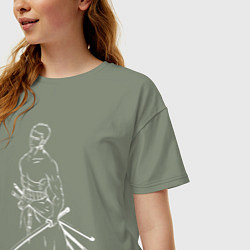 Футболка оверсайз женская Лайн Арт Зоро из One Piece, цвет: авокадо — фото 2