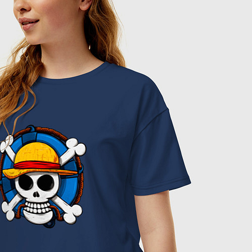 Женская футболка оверсайз Пиратский знак из One Piece / Тёмно-синий – фото 3