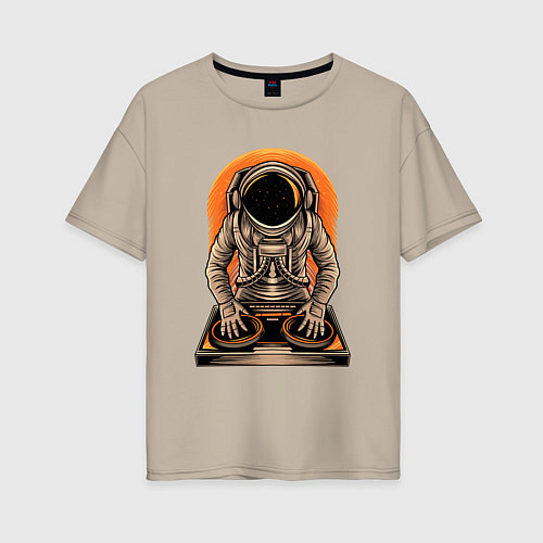 Женская футболка оверсайз Космонавт диджей - cosmo DJ / Миндальный – фото 1