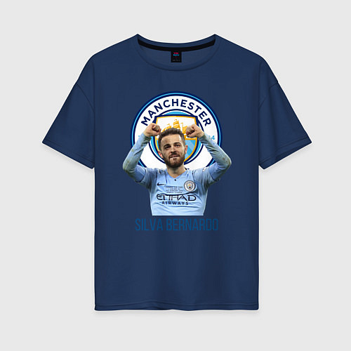 Женская футболка оверсайз Silva Bernardo Манчестер Сити / Тёмно-синий – фото 1