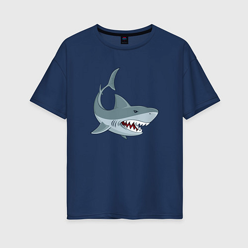 Женская футболка оверсайз Агрессивная акула / Тёмно-синий – фото 1